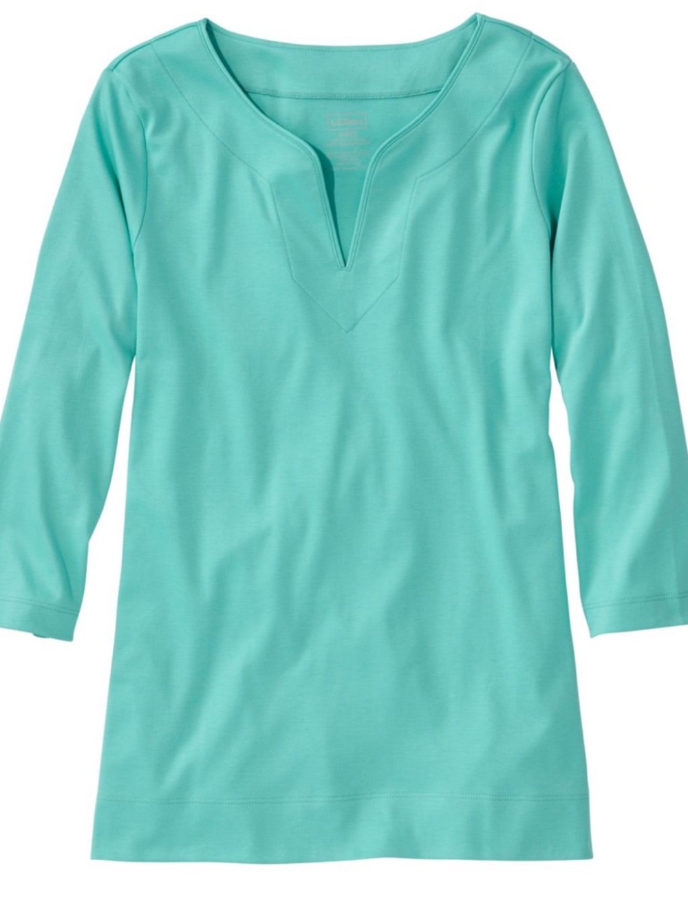 LL Bean Aqua Split-Neck 3/4 Sleeve Tunic